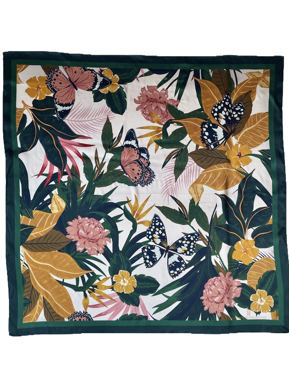 Curlfriend Collective Hair Scarf Large Green Women Botanical Silk Butterfly D026 - Picture 12 of 13